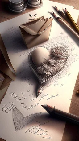 Drawing of love letters, realistic, proffesional, art, detailed