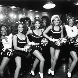 1970s rhythm and blues cheerleaders in a jazz club