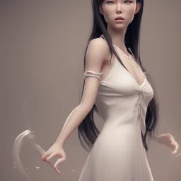 portrait only hitomi tanaka, long black hair, white dress, 8k, highly realistic, octane render,