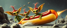 hairy macho gremlin aliens living in a hot dog rocket