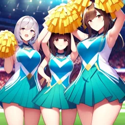 Clear focus,High resolution, three girls, wearing a cheerleader outfit