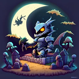 cute robot dragon man dwon moon in graveyard 3d vector poster