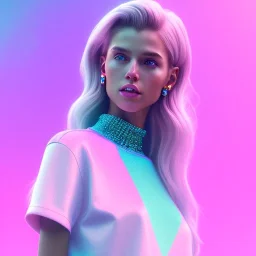 A portrait of a crystalised girl,sexy, smiling, longsand blonds hairs, atmospheric, realistic,, cinematic lighting, octane render,, pink turquoise light