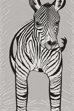 A delightful coloring page design showcasing an adorable baby zebra in a charmingly naive art style. The artist has skillfully created a whimsical scene with minimal details and a focus on bold, thick black outlines. The endearing fox, prominently positioned in the center, is the highlight of this illustration. The all-white background beautifully complements the simplistic design, allowing young artists to unleash their creativity. As the baby fox takes center stage, a subtle hint of its