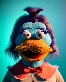 Portrait, hybrid character, waitress woman with monster muppet mask that covers her entire head, retro style, Sesame Street style, smooth, unreal engine 5, god lights, ray tracing, RTX, lumen lighting, ultra detail, volumetric lighting, 3d.