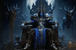 amo de la noche warhammer 40k con su armadura sentado en un trono con cadenas y pieles de personas
