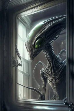 Alien in house,highly detailed, artstation, sharp focus