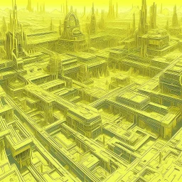 A light yellow cybernetic metropolis designed in ancient Egyptian hieroglyphics painted by Qiu Ying