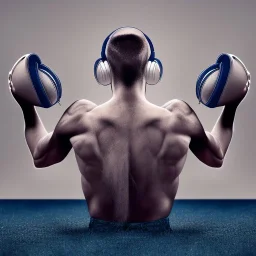 Image describing the bodies of super athletes from back listening to music, by wearing a music player