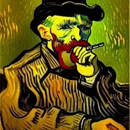 oil portrait of an old men with hat smoking a pipe by Van Gogh 8k