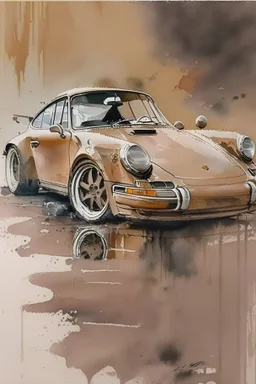oil paint watercolor pastel acrylic ink the most beautiful brown Porsche 911 ever, award-winning, gorgeous, emotional.