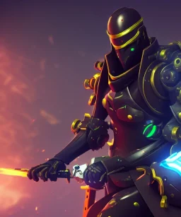 cyber ninja, black metal armor, futuristic suit, imperious, 8k resolution, overwatch, genji, color, vibrant