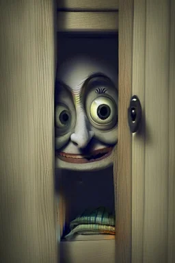 Creepy face peering out of the wardrobe