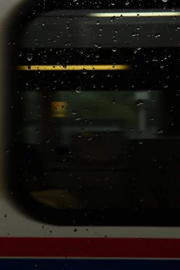 Gouttes de pluie, trainees horizontales,vitre d'un train en route
