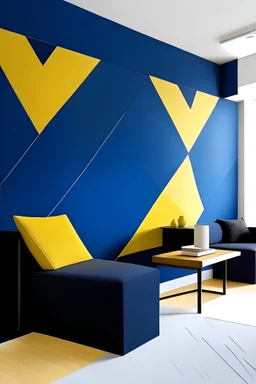 Create handpainted wall mural with basic polygons, embracing simplicity with a contemporary twist. Opt for bold colors like midnight blue, mustard yellow, and crisp white for a modern statement."