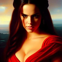 portrait of beautiful busty Rey painting by Brom , oil on canvas, cinematic composition, extreme detail,fit full head inside picture,8k