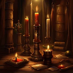 A fantasy illustration of first advent, a altar with one of four advent candles lit, just the time when norsemens pegans became Christians in a time of Runes and magic