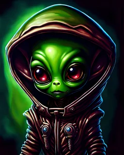 Chibi alien portrait oil painting