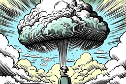 a mushroom cloud rises from a person's head cartoon