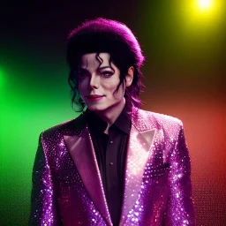 Michael Jackson,purple light effect, closed eyes, rtx, reflection, 8k, glow, winning photography, caustics