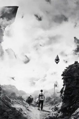 trump justin sun ethereum in the trenches seeing the future in the style of surrealism black and white