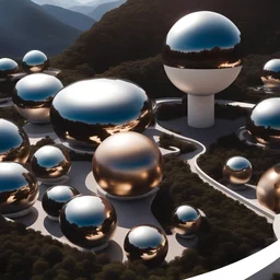 perspective viewpoint in the mountains, in the form of spheres and ovals, people, men, women, incredibly hyper-detailed, ZahanHadid style architecture 4k