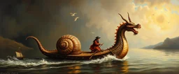 master oil painting by Rembrandt, the dragon snail boat