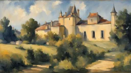 Style Cézanne, calm beauty, sunlight, landscape, chateau, peaceful, beautiful composition, exquisite detail