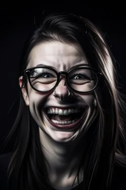 dark laugh woman glasses