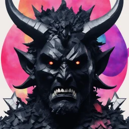 [Shattered Image by multiple bands of collage, distorted colours, double exposed] Black Satan is another Terrible-Monster created by Space Mask from a statue made by a group of kindergarteners