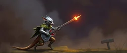 alien cat kangaroo knight jousting with a tar guitar
