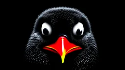 angry penguin | black background | red eyes