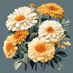 Vector illustration, Flat illustration, Illustration, Bunch of large zinnias, oil painting, Georgia O'Keeffe style, shades of yellow-white color, (((Earthy and natural color palette)))