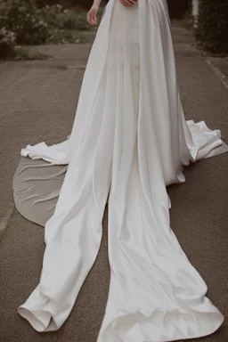 White silk and long lace wedding dress Photorealistic