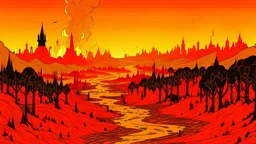 generate just a landscape from burning hell using 1920 cartoon