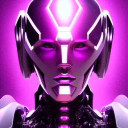 Modern robot face, Sci-fi character, purple backlight, pink and purple, scifi suit, profile, purple background, pink lighting