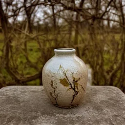 artistic photo of a tiny cracked ceramic vase repaired with gold, kintsugi, garden setting, beautiful landscape photography, beautiful, vines and leaves, delicate, cinematic, high detail, beautiful composition, delicate arrangement, aesthetic, soft lighting, award winning photography, tender