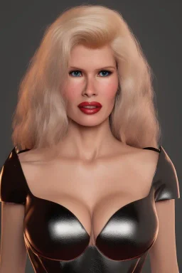 Claudia Schiffer as evil queen in leather gown, voluptuous, cleavage, stern, angry, emperious, cinematic, 8K, realistic, high definiton, unreal 5 engine, dramatic lightning, low key lightning