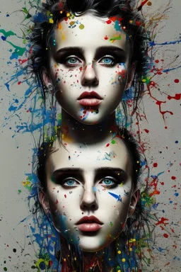 Danish singer MØ face, Abstract portrait by Yoji Shinkawa, Jackson Pollock