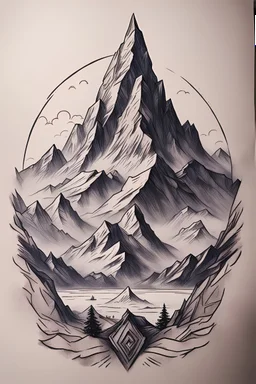 Can you show me a tattoo sketch of the mountain in jötunheim from god of war so I can see the 5 peaks