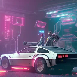 cyberpunk army DeLorean,cyberpunk 2077,center composition, ultra realistic,shiny, smooth, studio quality, octane render, Surrealism, Triadic colour scheme,glow-stick, ambient lighting,nightclub lighting, polaroid, 100mm, --ar 1:1 --v4