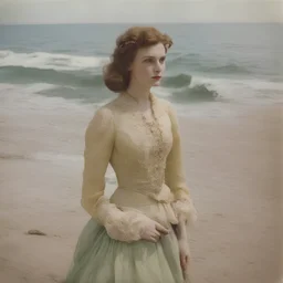 Sunny day, autochrome, Jeanne du barry on the beach