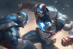 Cyborg Captain America in intense combat