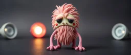 fluffy polymer clay cute sad monster with long sleek limbs and with studio lights