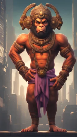 cartoon hanuman , Cyberpunk realism style, front view, 32k uhd, round,8k,HD