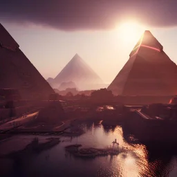 Giza Piramitleri fantasy art, shine lighting, cinematic, extremly, mist, unreal engine 5, cinematic lighting, beautiful