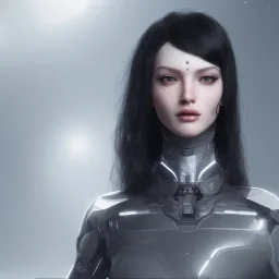 wonderfull portrait only woman middle face robot, long black hair, intricate, sci-fi, cyberpunk, future