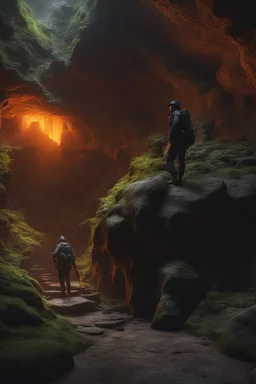 hyper realistic fantasy apocalyptic survivors narrowly navigating the dangerous creatures underworld caverns: vibrant, vivid, breath taking, ominous, surreal, ambiance, atmospheric, centered photo, Intricate 8k Textures, Hyper realistic, stunning realistic photograph, 3d octane render, trending on artstation, Centered realistic cover photo, Hyper Realistic, awesome, full color, dark, Ultra high definition, cinematic, neoprene, masterpiece, ultra sharp focus, Unreal Engine 5, Nanite, even, unifie