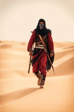 Photography Misterius Arabian Palestine Warrior Man Mask Walking alonely on desert