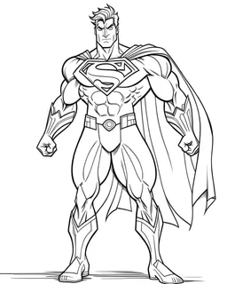 superman coloring page, full body (((((white background))))), only use an outline., real style, line art, white color, clean line art, white background, Sketch style